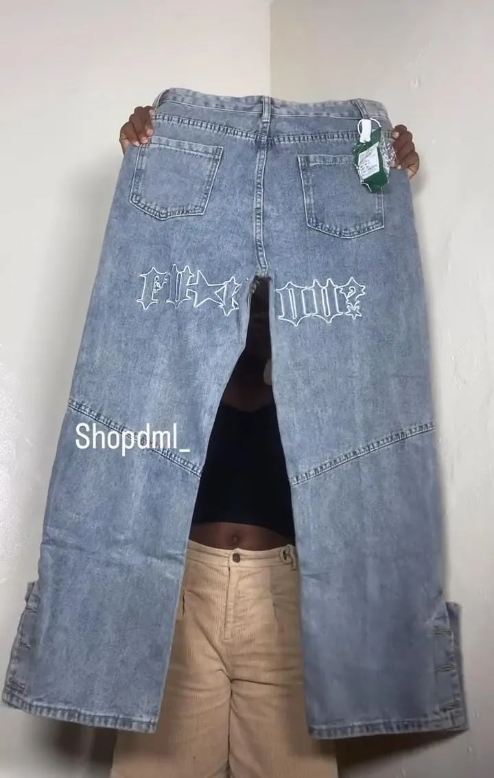 Streetwear Pants Letter Embroidery Hip Hop Jeans Fashion Straight Loose Casual Trousers   S4605359