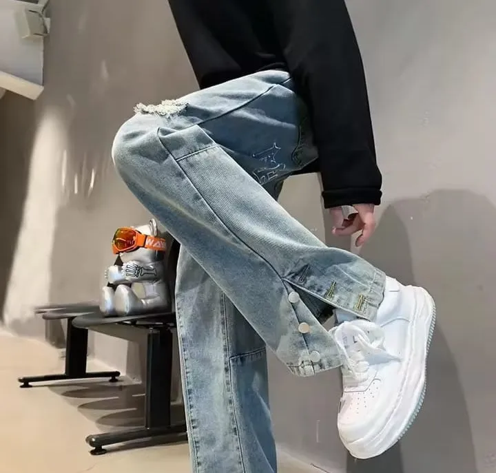 Streetwear Pants Letter Embroidery Hip Hop Jeans Fashion Straight Loose Casual Trousers   S4605359