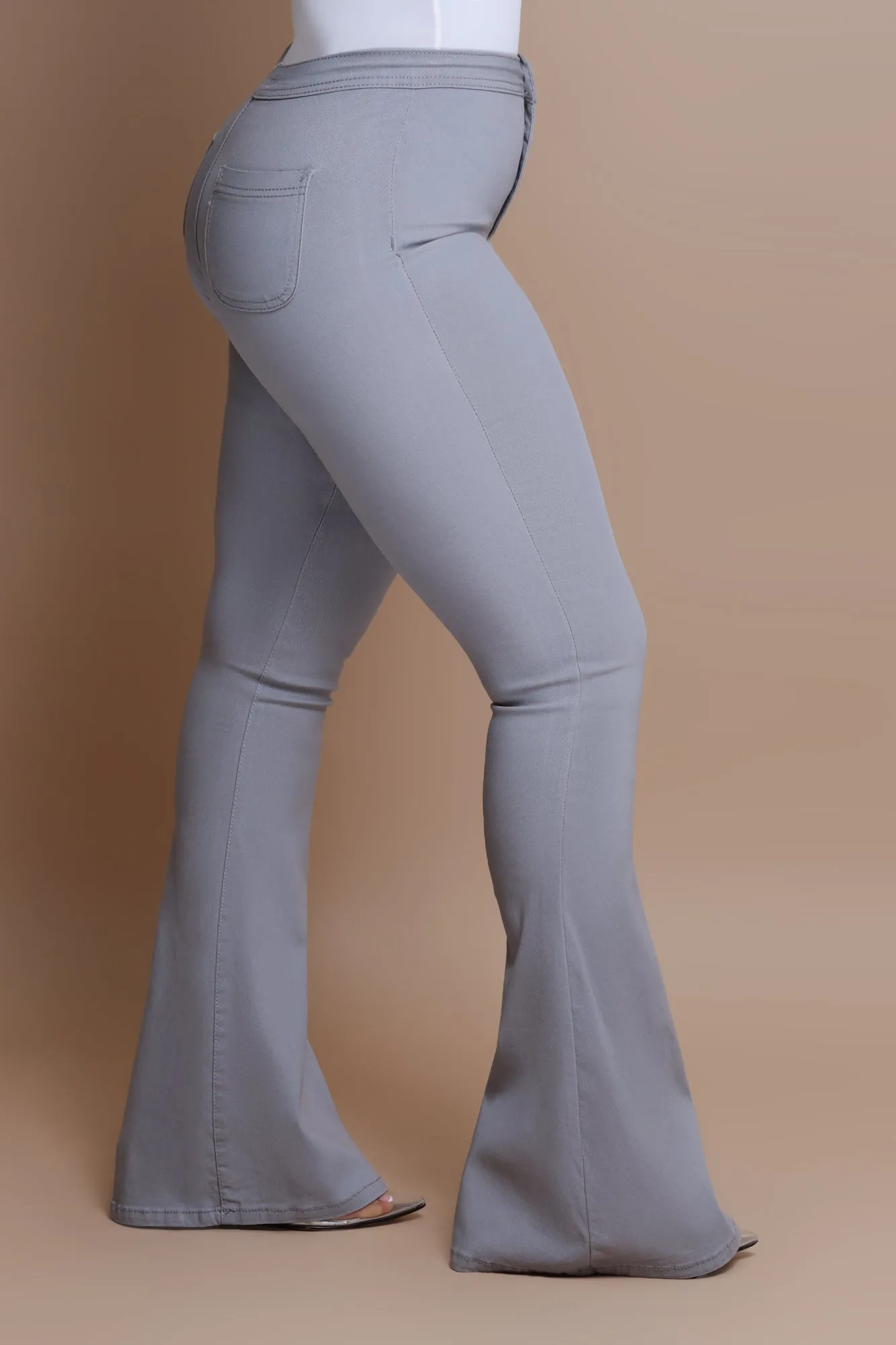 Super Swank High Rise Flare Stretchy Jeans - Grey
