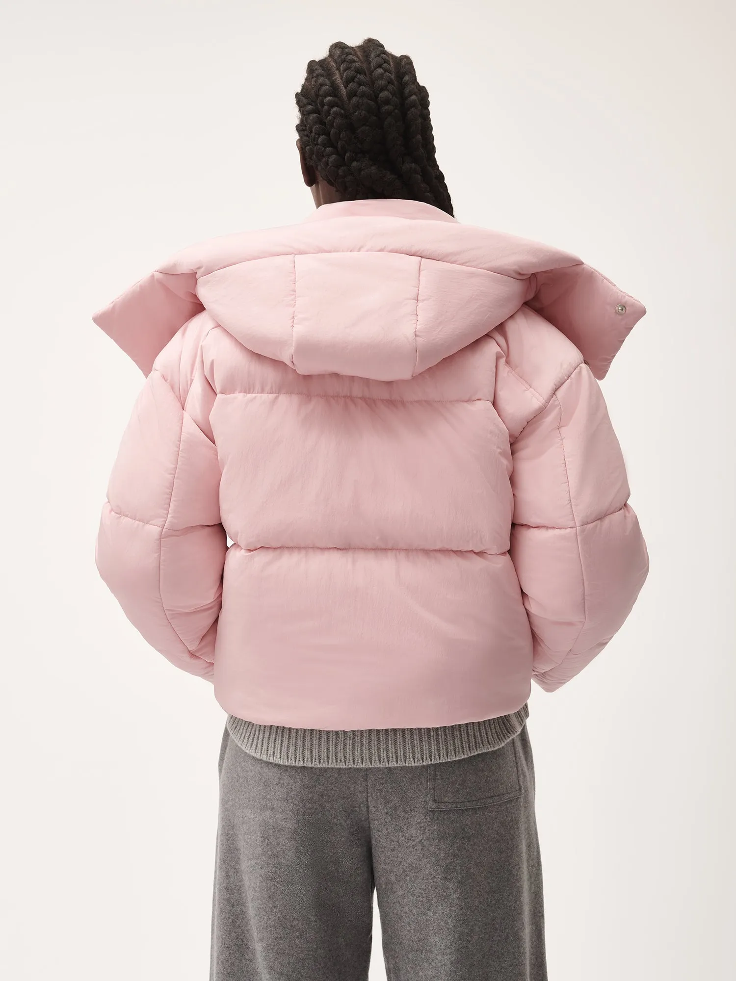 Women’s Flower-Warmth Recycled Nylon Cropped Puffer—magnolia pink