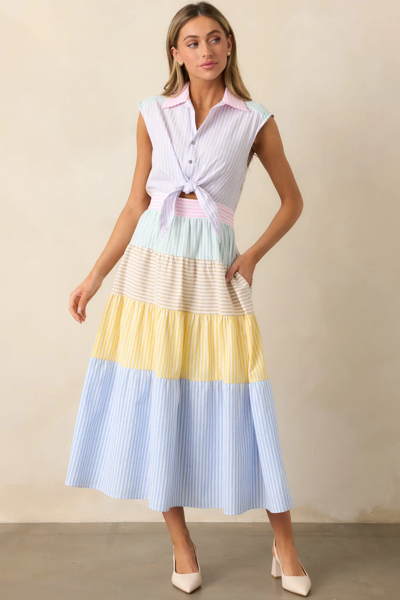 Yacht Club Lavender Multi Stripe Midi Dress